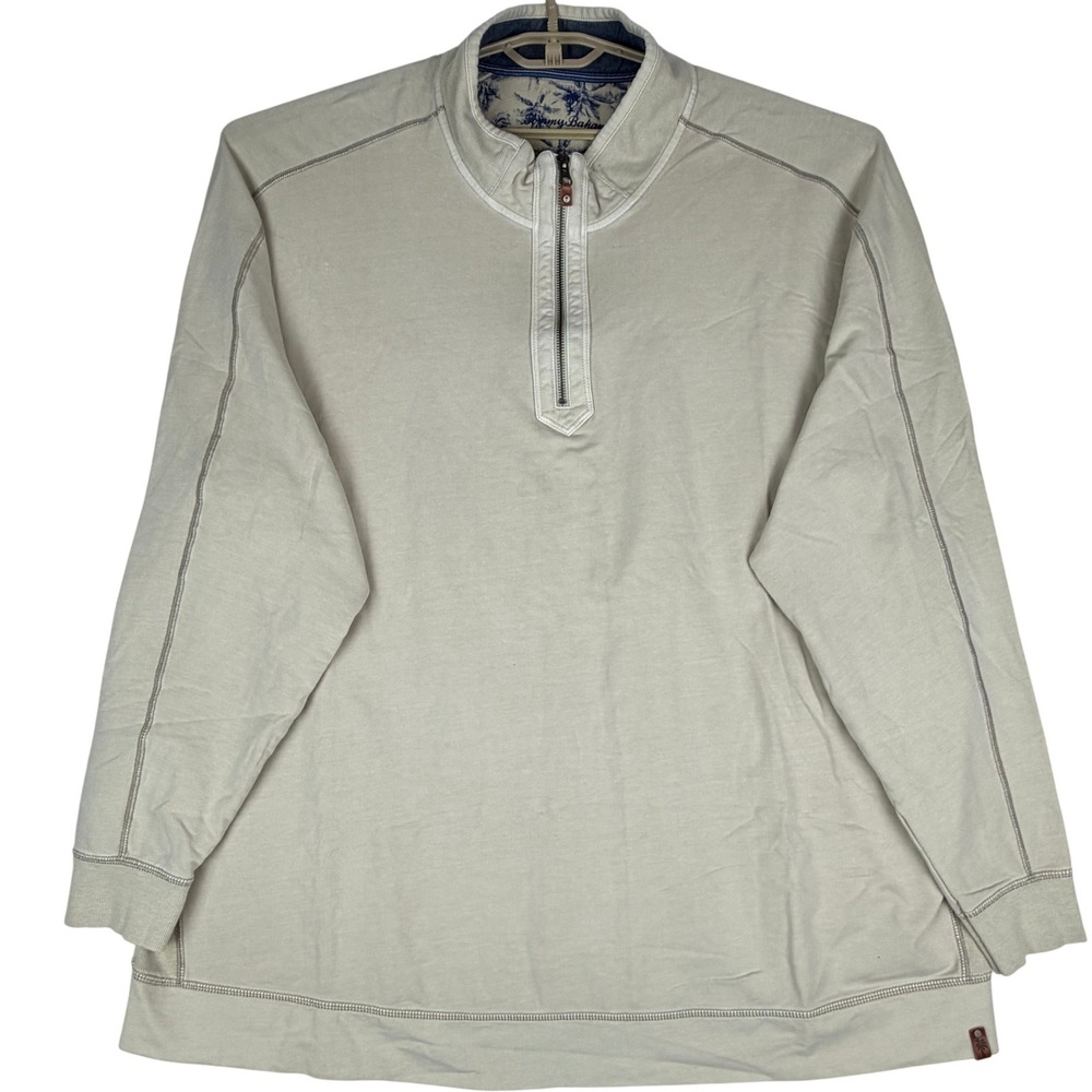 Tommy Bahama Mens Half Zip Pullover Cream Cotton Stretch Big Tall Sweatshirt